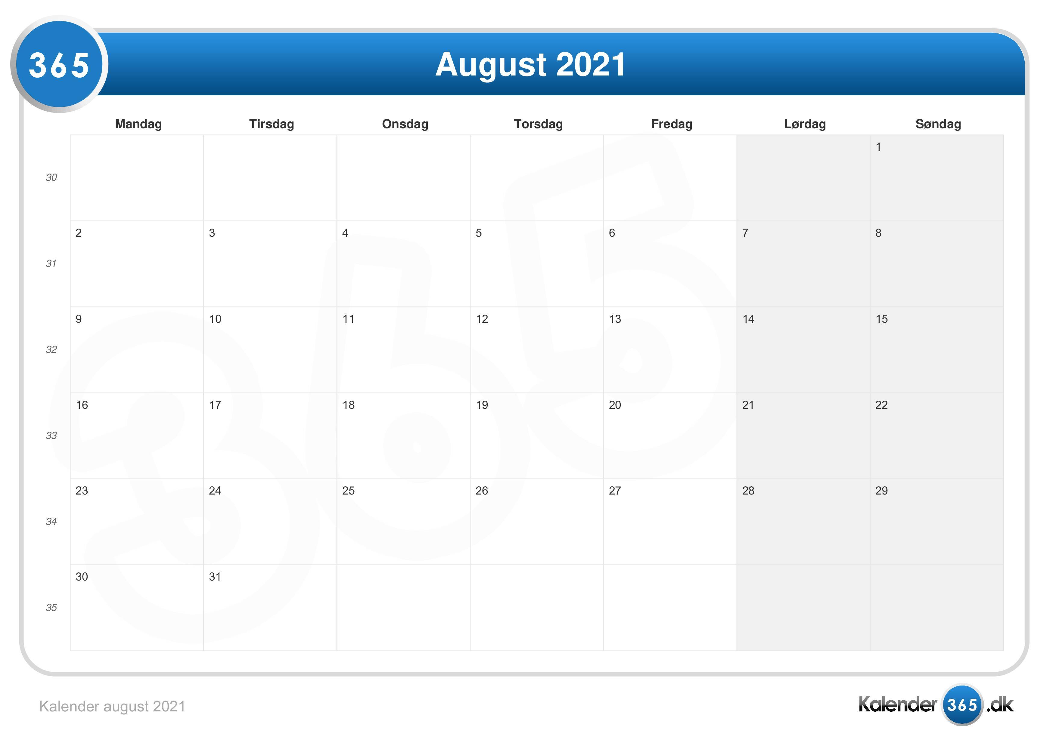 Kalender august 2021