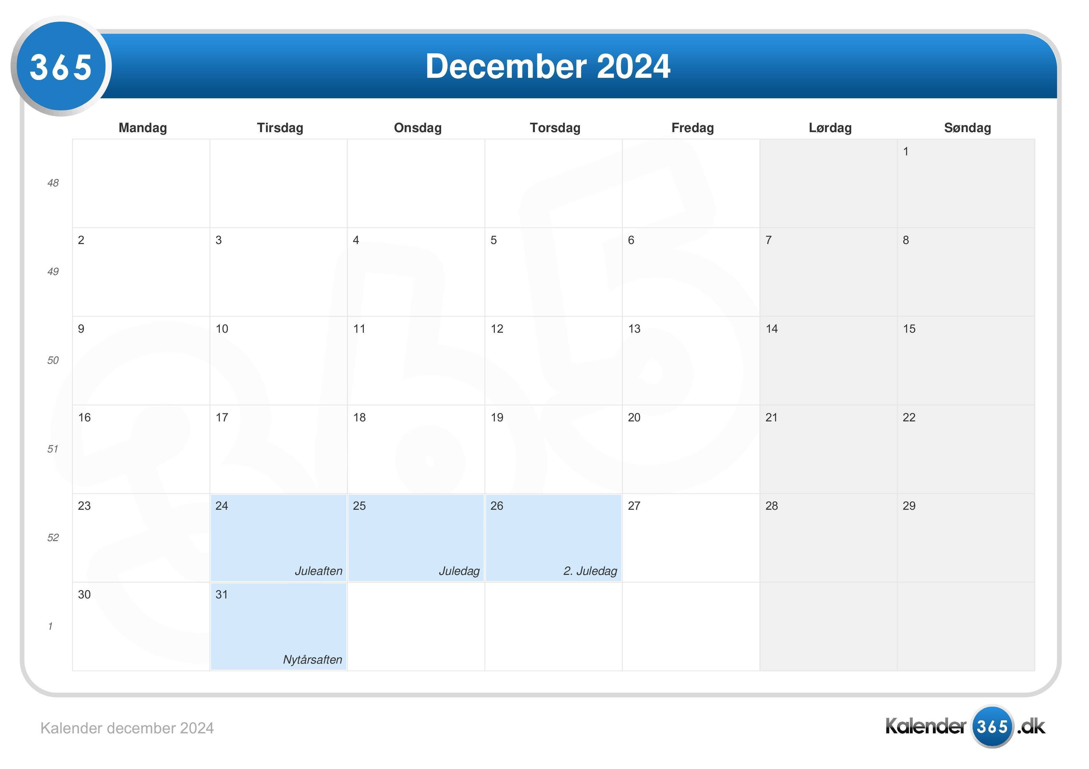 Kalender December 2024 